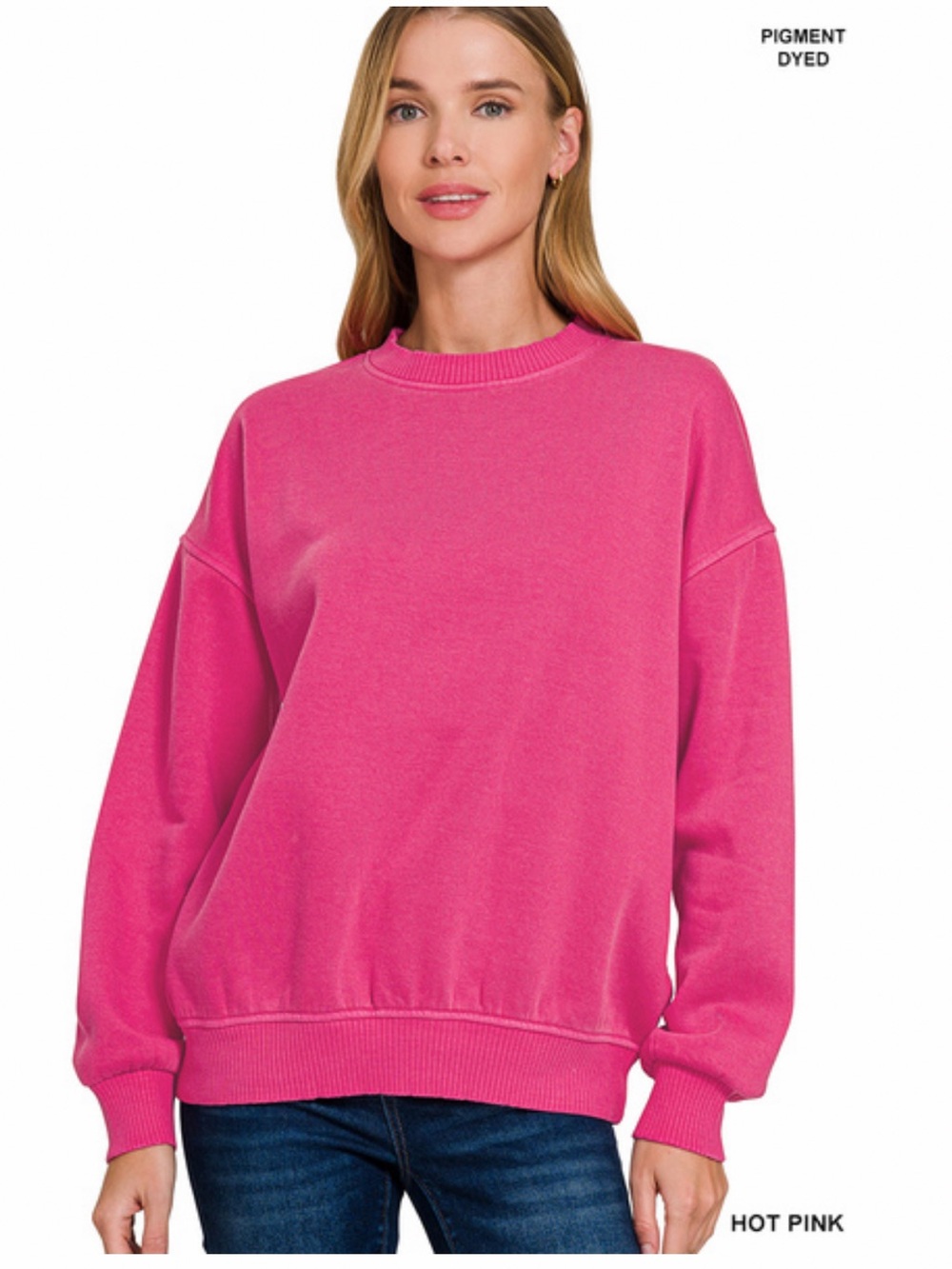 195 ❤️ hot pink ZENANA PIGMENT DYE FLEECE OVERSIZED PULLOVER